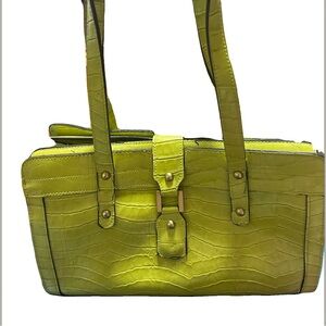 Lime Green Crocodile-Embossed Women's Bag Vintage Genuine Leather Marco Avane
